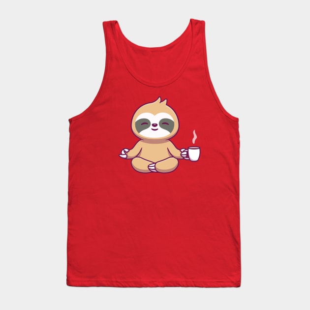 Cute Sloth Yoga Holding Coffee Tank Top by Catalyst Labs